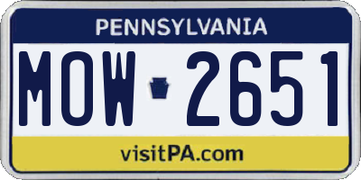 PA license plate MOW2651