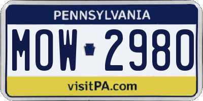 PA license plate MOW2980
