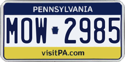 PA license plate MOW2985