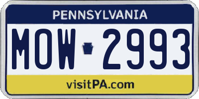 PA license plate MOW2993