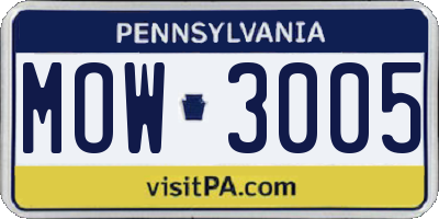 PA license plate MOW3005