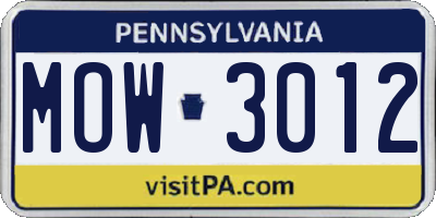 PA license plate MOW3012