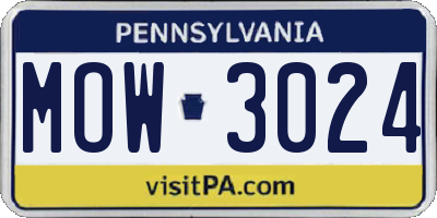 PA license plate MOW3024