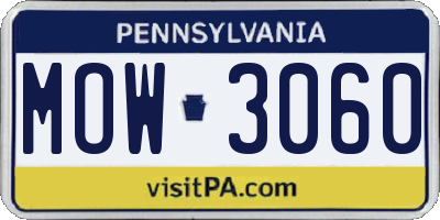 PA license plate MOW3060