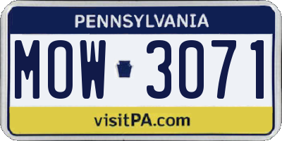 PA license plate MOW3071