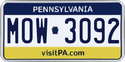 PA license plate MOW3092