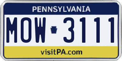 PA license plate MOW3111