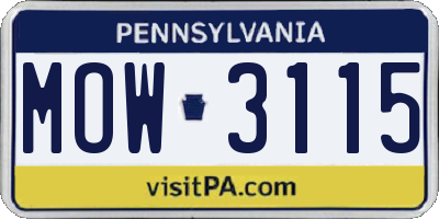 PA license plate MOW3115