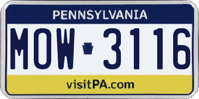 PA license plate MOW3116