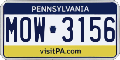 PA license plate MOW3156