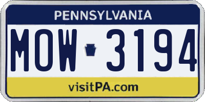 PA license plate MOW3194