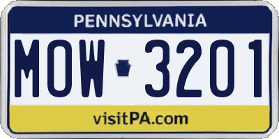 PA license plate MOW3201