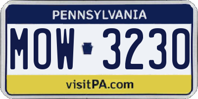 PA license plate MOW3230