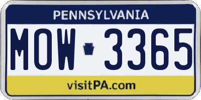 PA license plate MOW3365