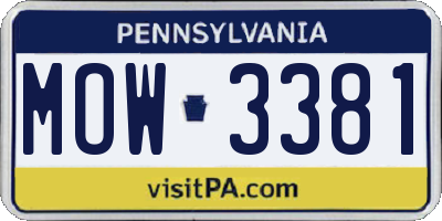PA license plate MOW3381