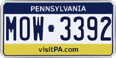 PA license plate MOW3392