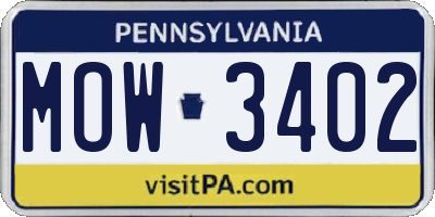 PA license plate MOW3402