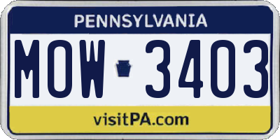 PA license plate MOW3403