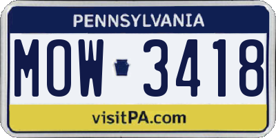 PA license plate MOW3418