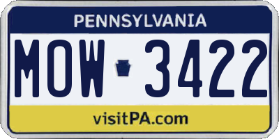 PA license plate MOW3422