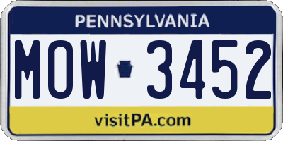 PA license plate MOW3452