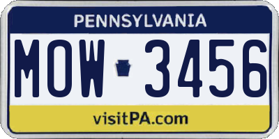 PA license plate MOW3456