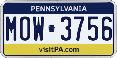 PA license plate MOW3756