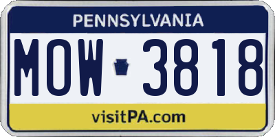 PA license plate MOW3818