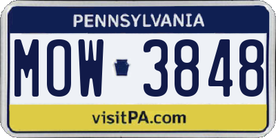 PA license plate MOW3848