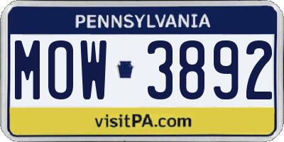 PA license plate MOW3892
