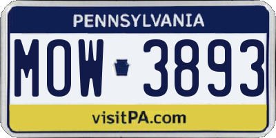 PA license plate MOW3893