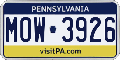 PA license plate MOW3926