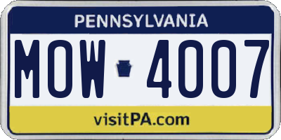 PA license plate MOW4007
