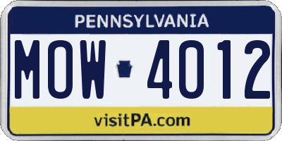 PA license plate MOW4012