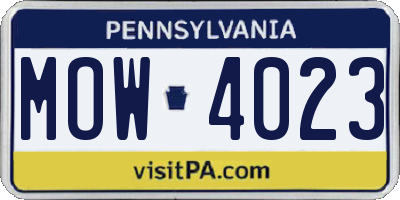 PA license plate MOW4023
