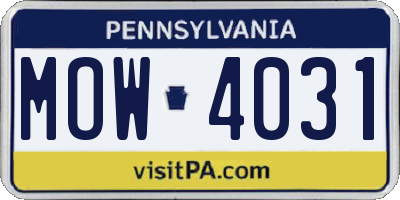 PA license plate MOW4031