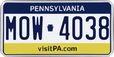 PA license plate MOW4038