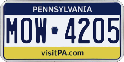 PA license plate MOW4205