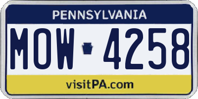 PA license plate MOW4258