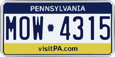 PA license plate MOW4315