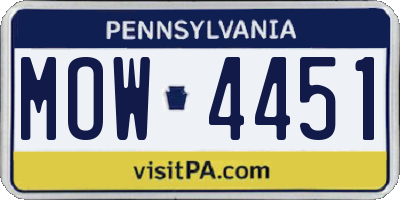 PA license plate MOW4451