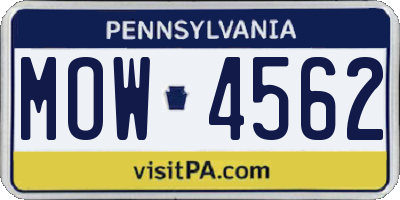 PA license plate MOW4562