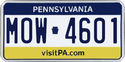 PA license plate MOW4601