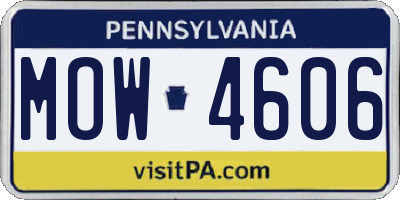 PA license plate MOW4606