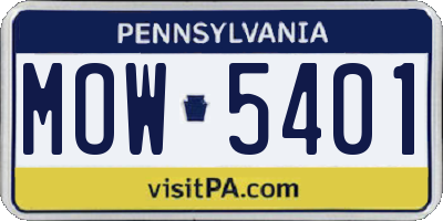 PA license plate MOW5401