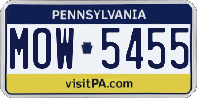 PA license plate MOW5455