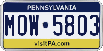 PA license plate MOW5803