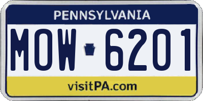 PA license plate MOW6201
