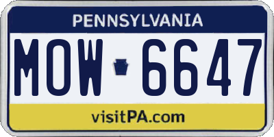 PA license plate MOW6647