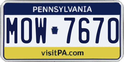 PA license plate MOW7670
